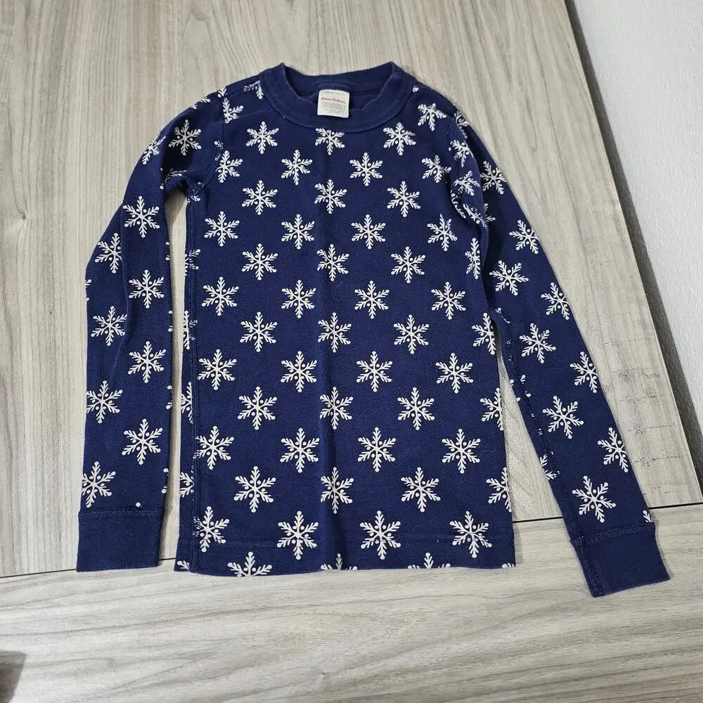 Hanna Andersson Pajama Set Dark Blue White Snowflake 6-7 Christmas Winter